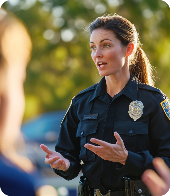 Police officer explaining something to the community