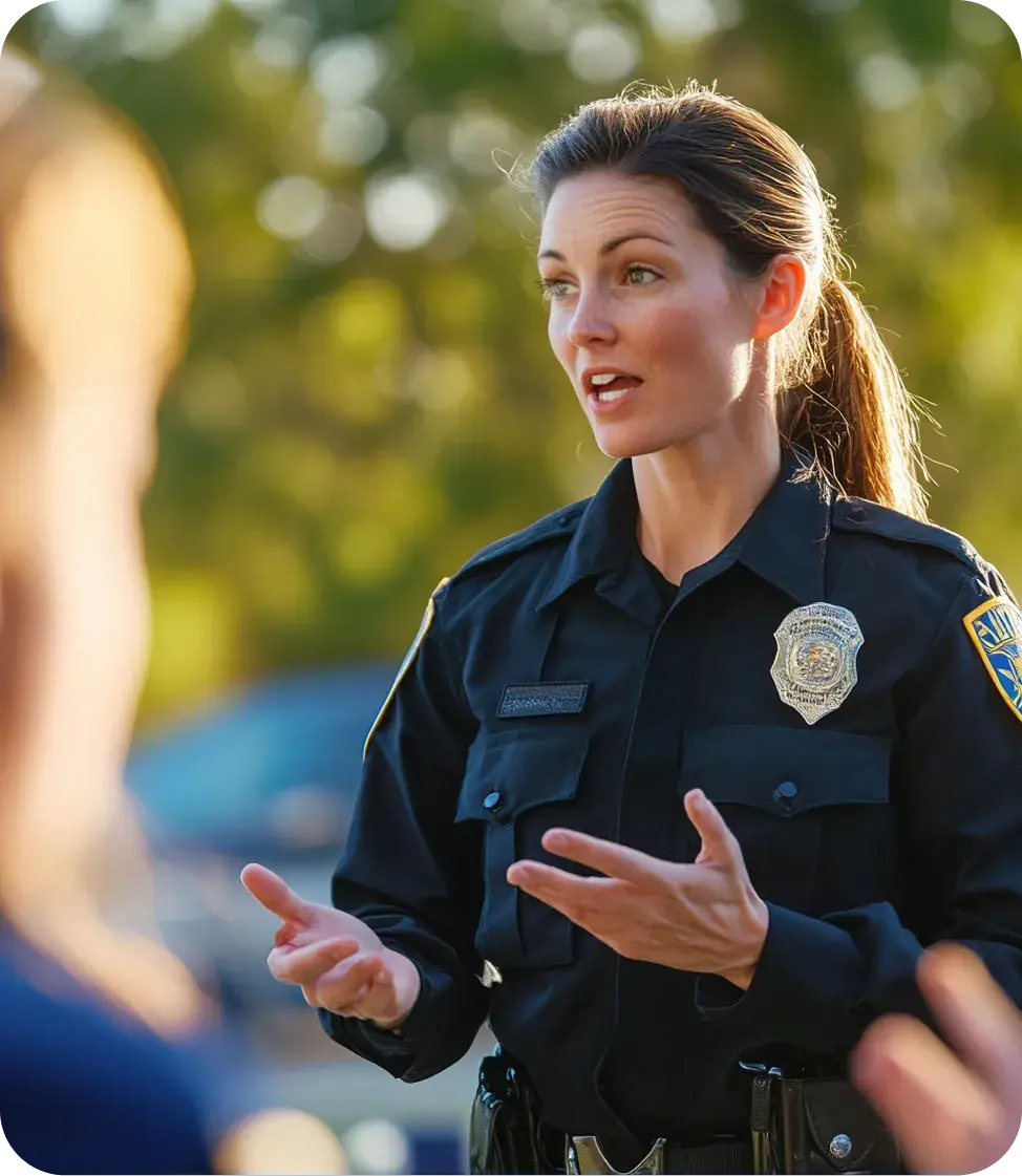 Police officer explaining something to the community